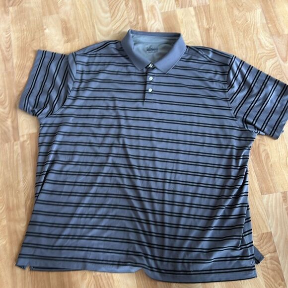Basic edition, big and tall gray and black stripe button collared golf shirt 4XL - Picture 5 of 5